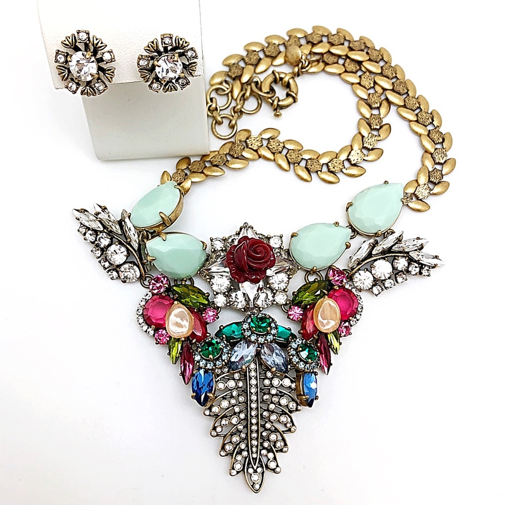 J Crew Set - Multi Crystal Necklace and Studs Rare Find, Perfect Condition